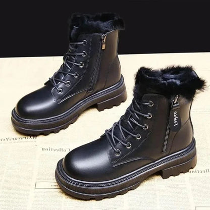 נעלי טרקטור "Martin" קטיפה עם רוכסן צד ופרווה מלאכותית - נעלי אביגיל שחור / 35