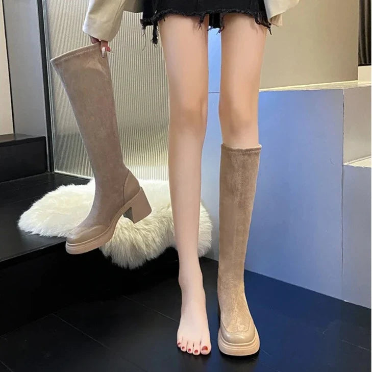 מגפי בד "מרטין" גבוהות עקב רחב - נעלי אביגיל