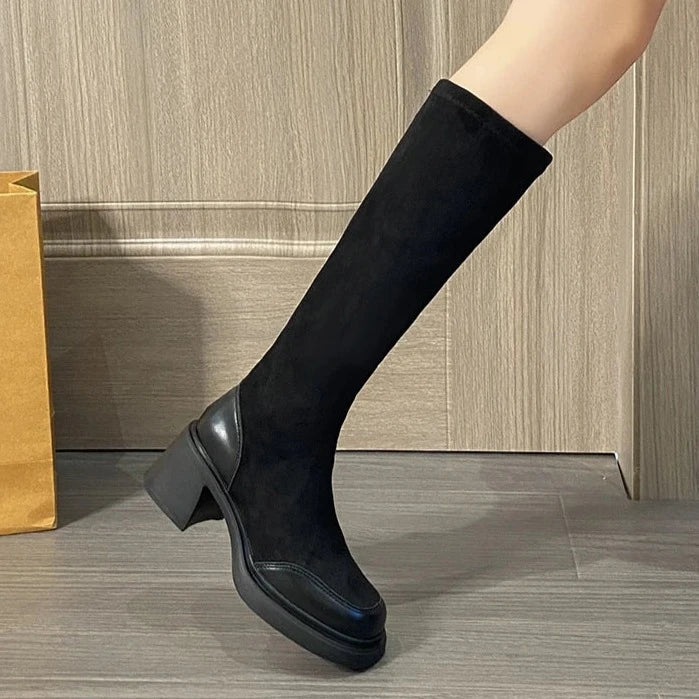 מגפי בד "מרטין" גבוהות עקב רחב - נעלי אביגיל