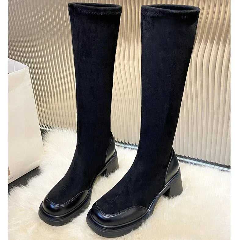 מגפי בד "מרטין" גבוהות עקב רחב - נעלי אביגיל