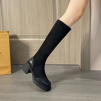 מגפי בד "מרטין" גבוהות עקב רחב - נעלי אביגיל