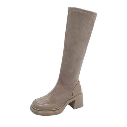 מגפי בד "מרטין" גבוהות עקב רחב - נעלי אביגיל בז' / 34