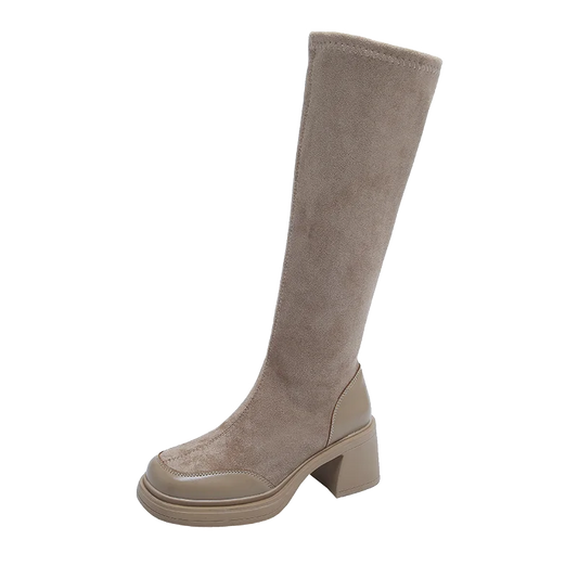 מגפי בד "מרטין" גבוהות עקב רחב - נעלי אביגיל בז' / 34