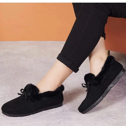 נעלי בית מוקסינים עם פרווה מלאכותית - נעלי אביגיל