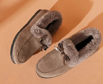 נעלי בית מוקסינים עם פרווה מלאכותית - נעלי אביגיל