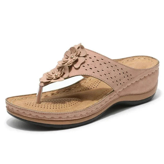 נעלי אצבע "פלורנס" בעיצוב פרחוני - נעלי אביגיל ורוד בהיר / 35