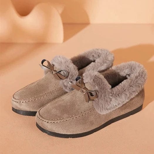 נעלי בית מוקסינים עם פרווה מלאכותית - נעלי אביגיל בז' / 35