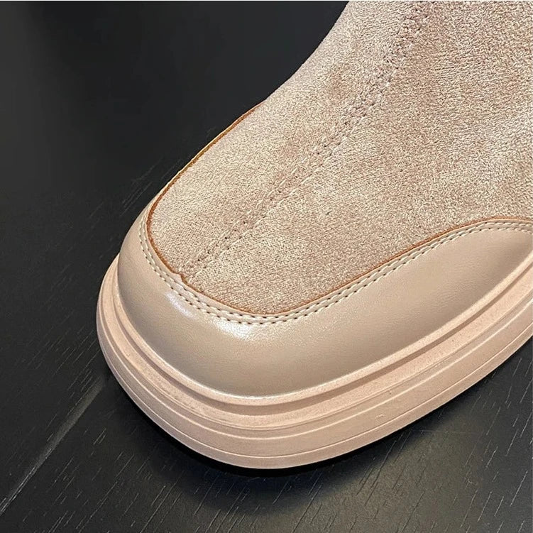 מגפי בד "מרטין" גבוהות עקב רחב - נעלי אביגיל