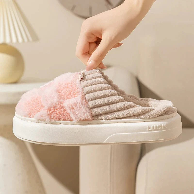 נעלי בית כותנה בעיצוב משובץ עם סוליה רכה - נעלי אביגיל