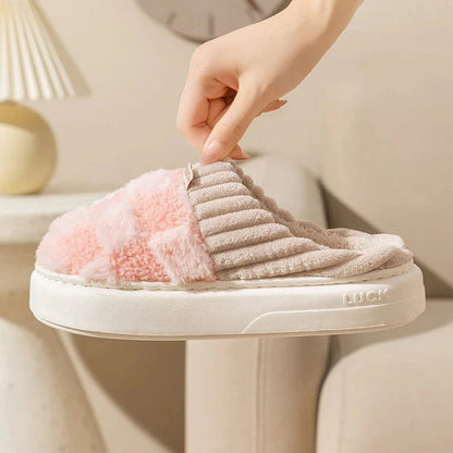 נעלי בית כותנה בעיצוב משובץ עם סוליה רכה - נעלי אביגיל