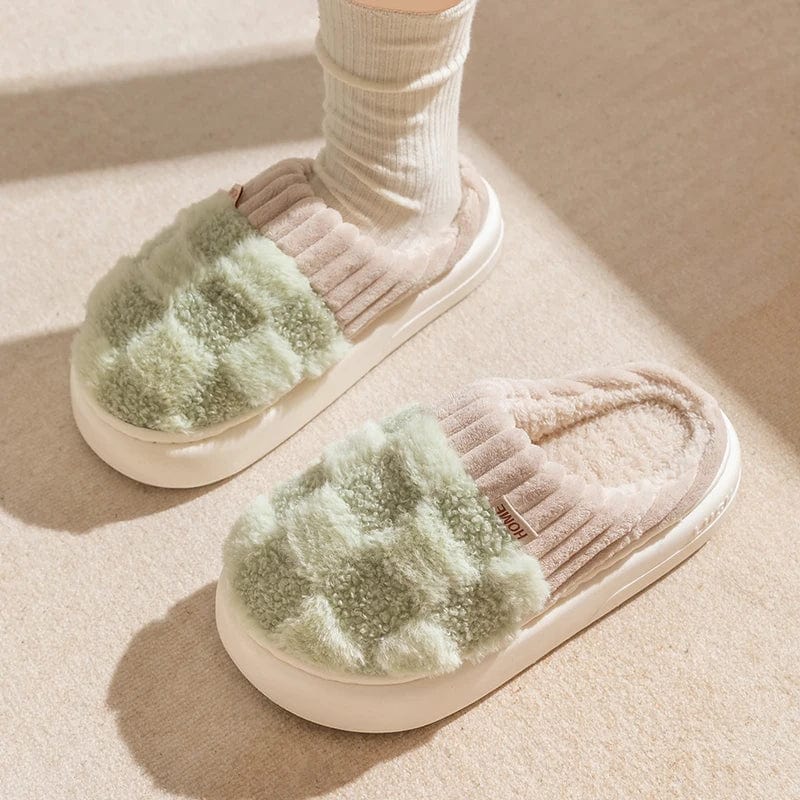 נעלי בית כותנה בעיצוב משובץ עם סוליה רכה - נעלי אביגיל