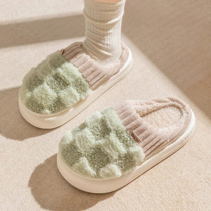 נעלי בית כותנה בעיצוב משובץ עם סוליה רכה - נעלי אביגיל