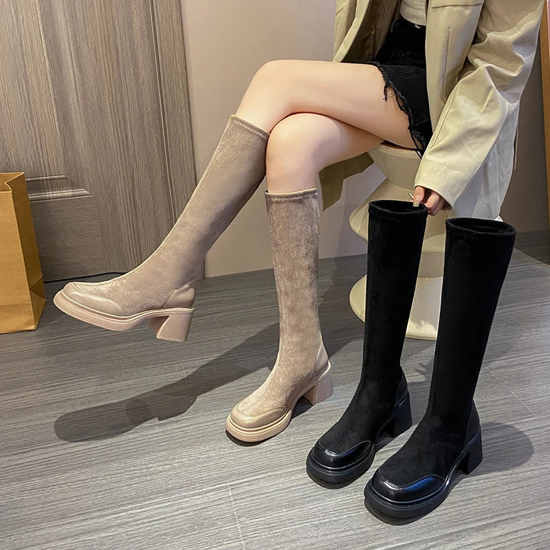 מגפי בד "מרטין" גבוהות עקב רחב - נעלי אביגיל