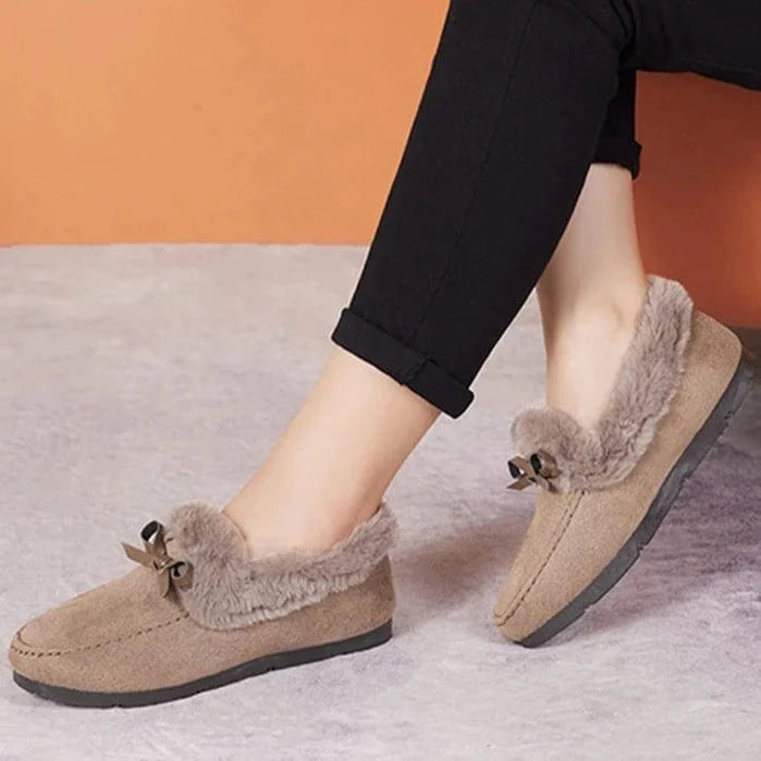 נעלי בית מוקסינים עם פרווה מלאכותית - נעלי אביגיל