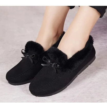 נעלי בית מוקסינים עם פרווה מלאכותית - נעלי אביגיל