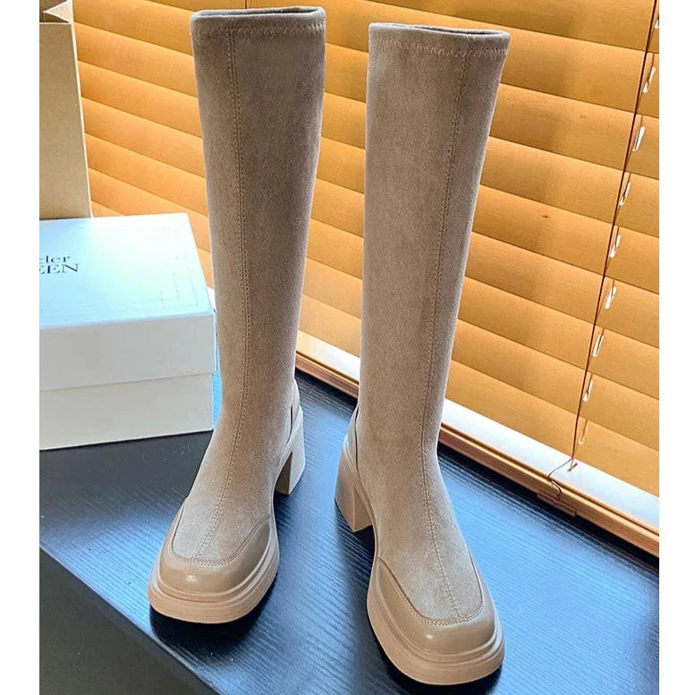 מגפי בד "מרטין" גבוהות עקב רחב - נעלי אביגיל