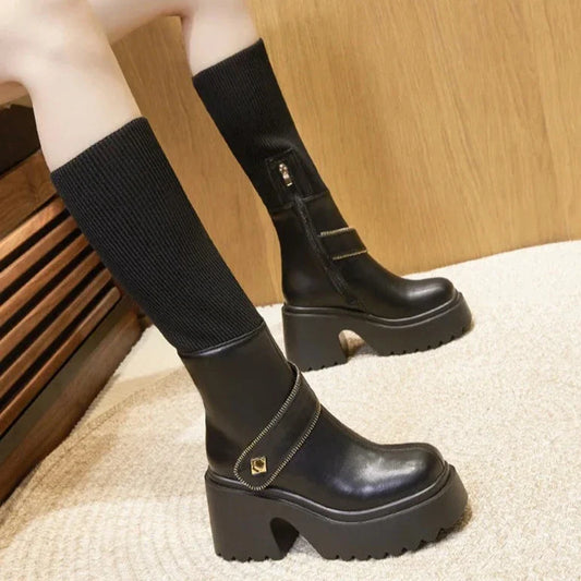 מגפי גרב פלטפורמה "אליס" גבוהות - נעלי אביגיל שחור / 34
