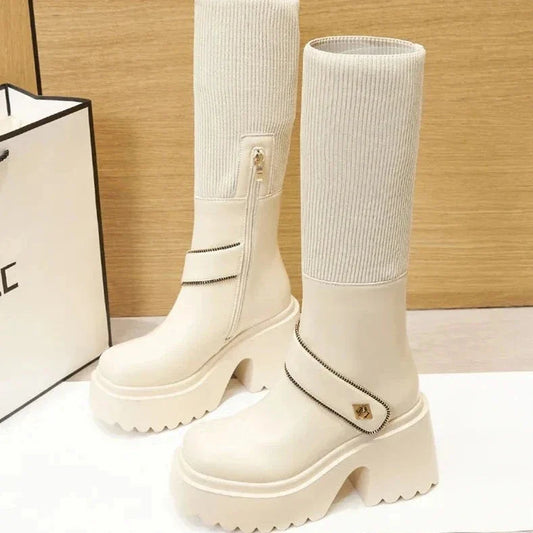 מגפי גרב פלטפורמה "אליס" גבוהות - נעלי אביגיל לבן / 34