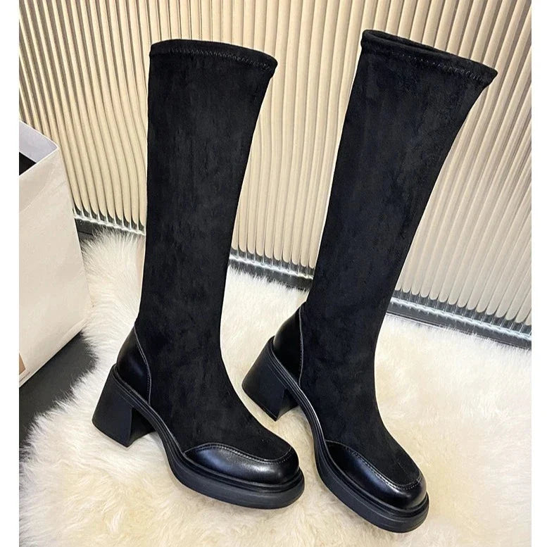 מגפי בד "מרטין" גבוהות עקב רחב - נעלי אביגיל