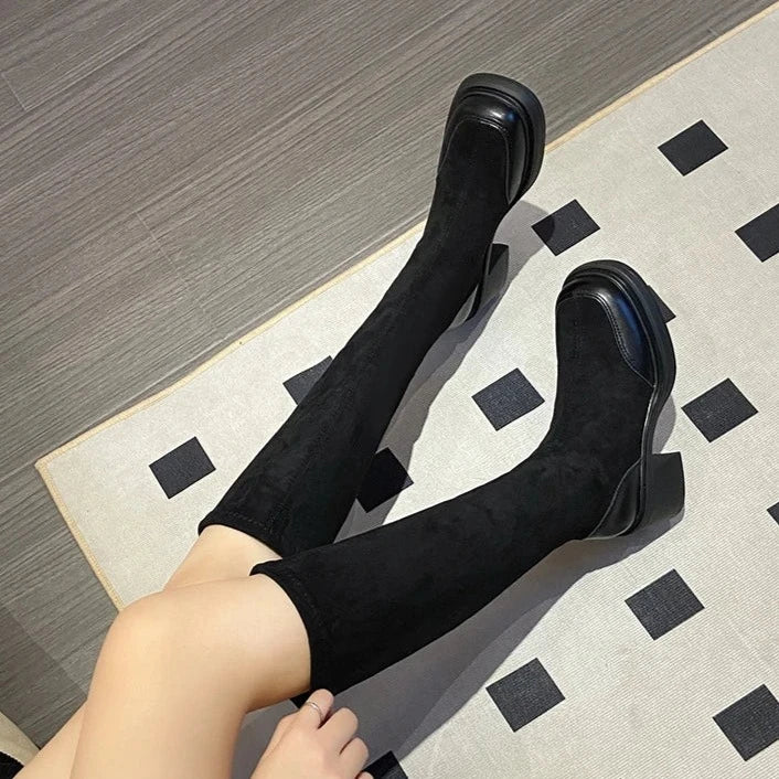 מגפי בד "מרטין" גבוהות עקב רחב - נעלי אביגיל