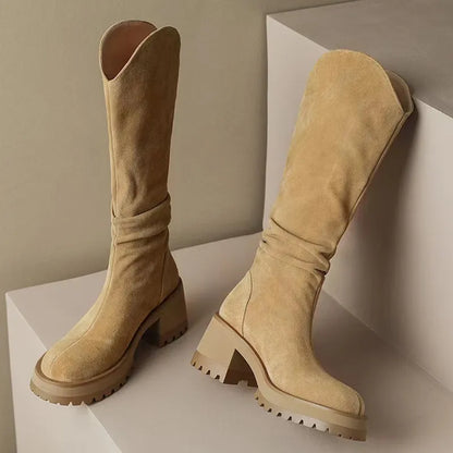 מגפי עקב זמש "לורן" גבוהות - נעלי אביגיל