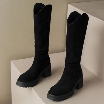 מגפי עקב זמש "לורן" גבוהות - נעלי אביגיל