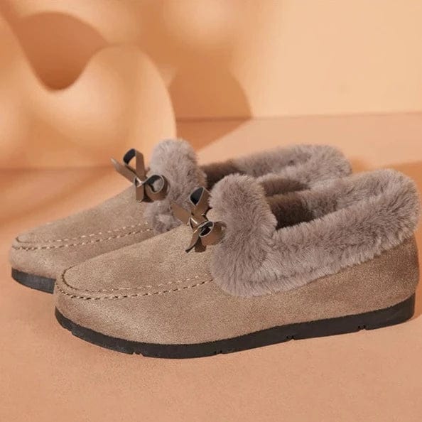 נעלי בית מוקסינים עם פרווה מלאכותית - נעלי אביגיל