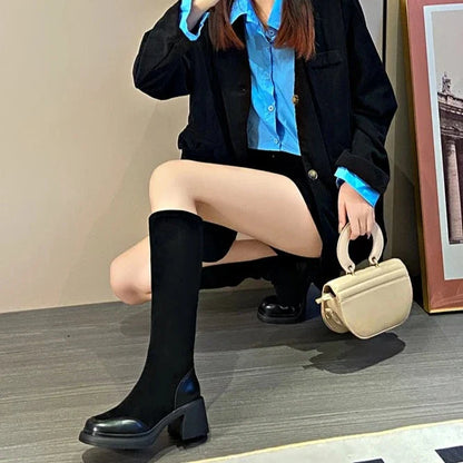 מגפי בד "מרטין" גבוהות עקב רחב - נעלי אביגיל